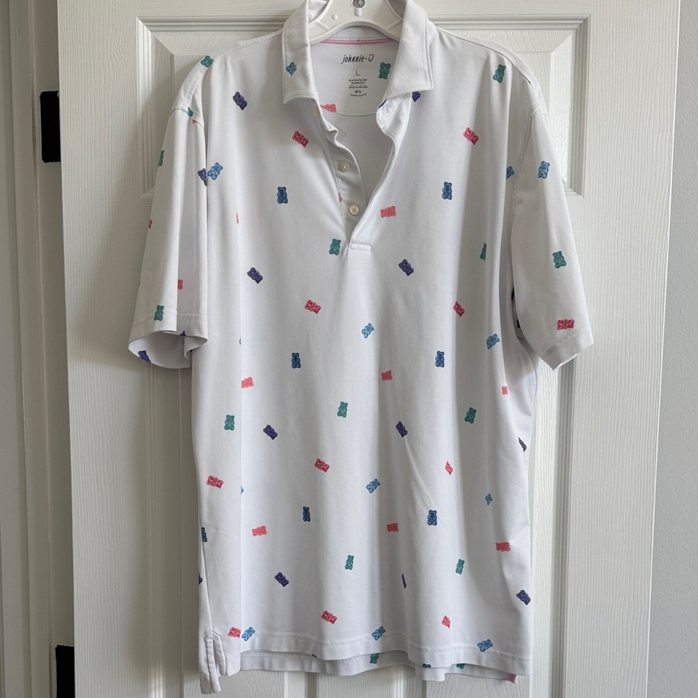 johnnie-O White Polo with Multicolor Pattern